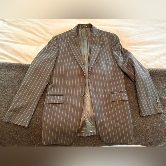 414. Men’s Theory Vintage Wool Charcoal Pinstripe Suit Jacket - Picture 3 of 10